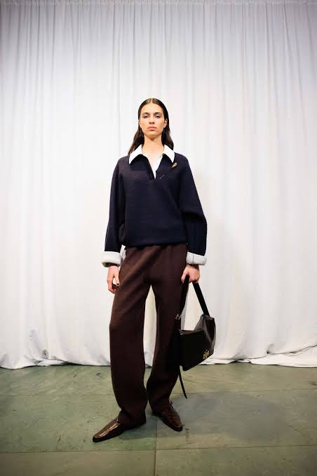 Tragicvintage Contrast Collar Sweater and Wide-Leg Pants Set